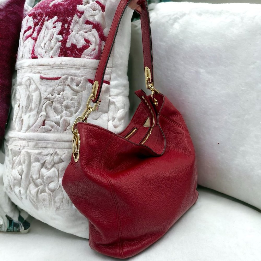 NWOT Michael Kors Fulton Cherry Red Pebbled Leather Shoulder Bag